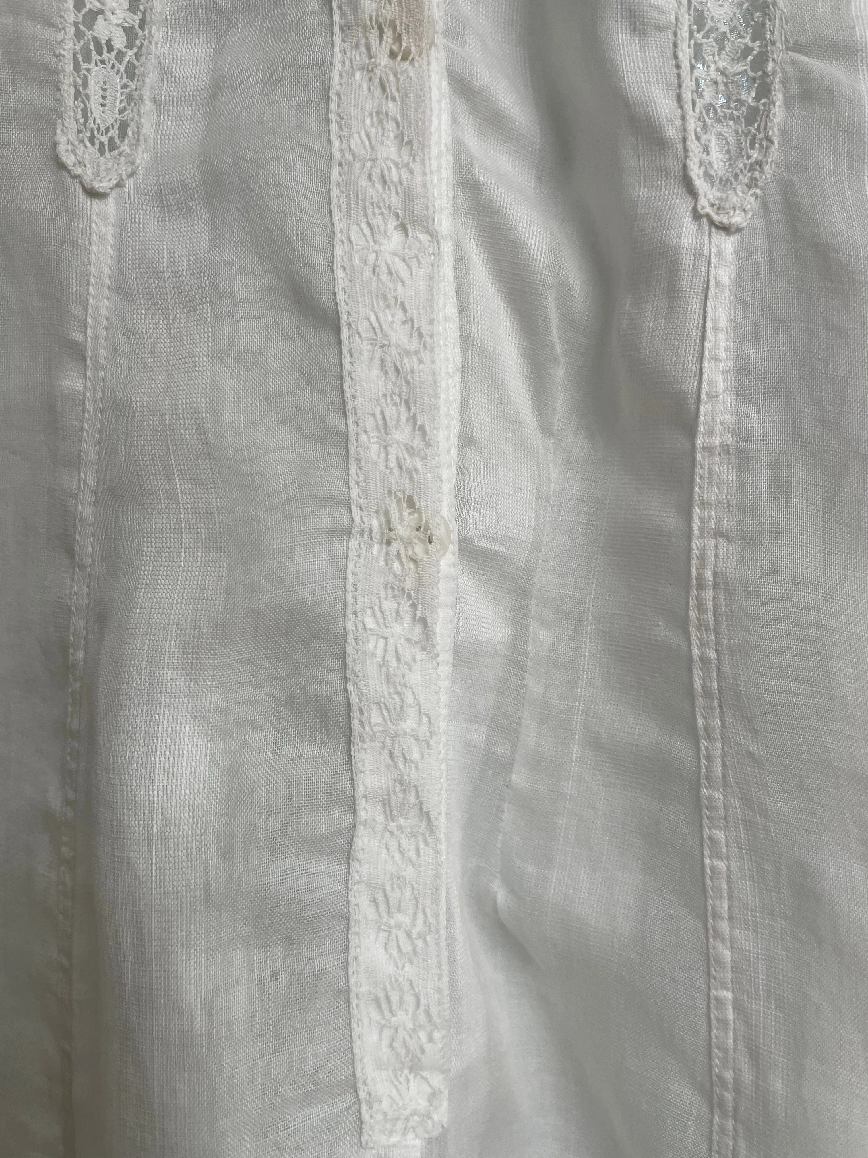 1910s Edwardian Fine Cotton Insertion Lace Woven Ribbon Princess Seam Dress