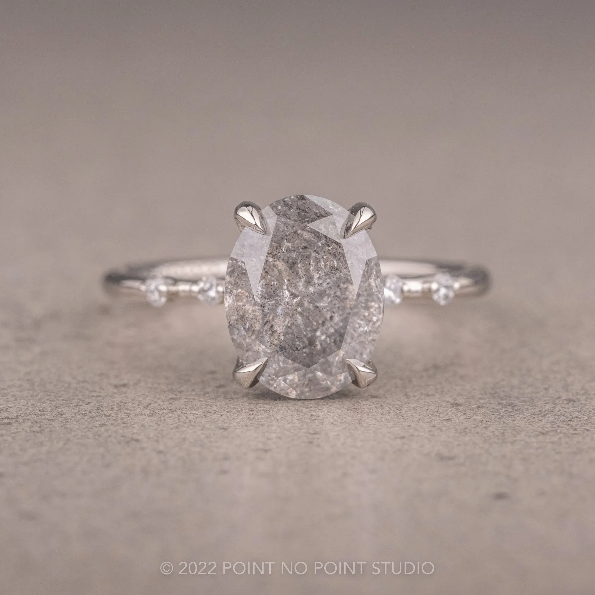 2.19 Carat Salt and Pepper Oval Diamond Engagement Ring, Nova Setting, 14K White Gold