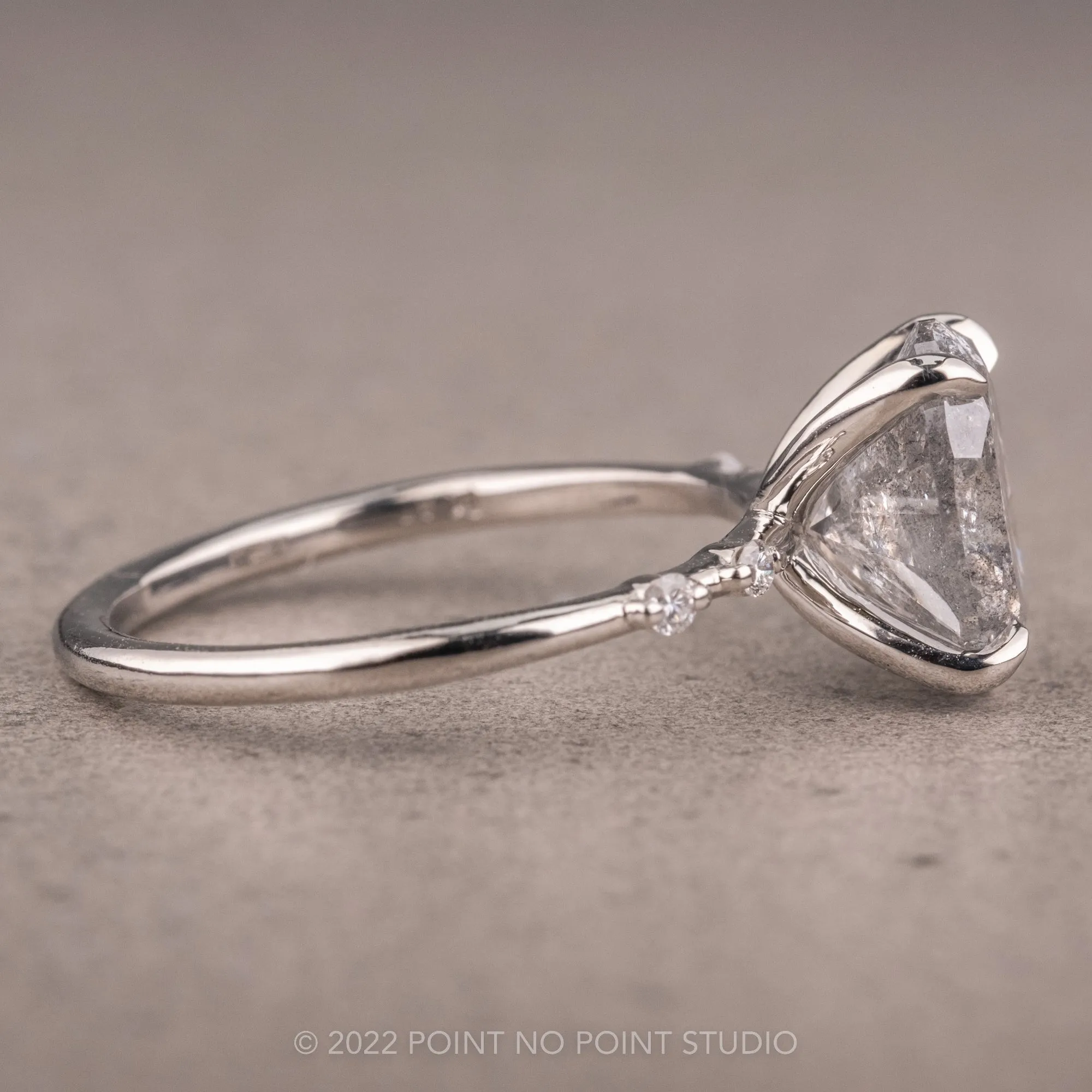 2.19 Carat Salt and Pepper Oval Diamond Engagement Ring, Nova Setting, 14K White Gold