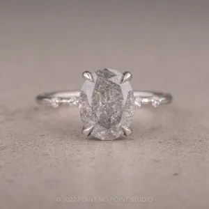 2.19 Carat Salt and Pepper Oval Diamond Engagement Ring, Nova Setting, 14K White Gold