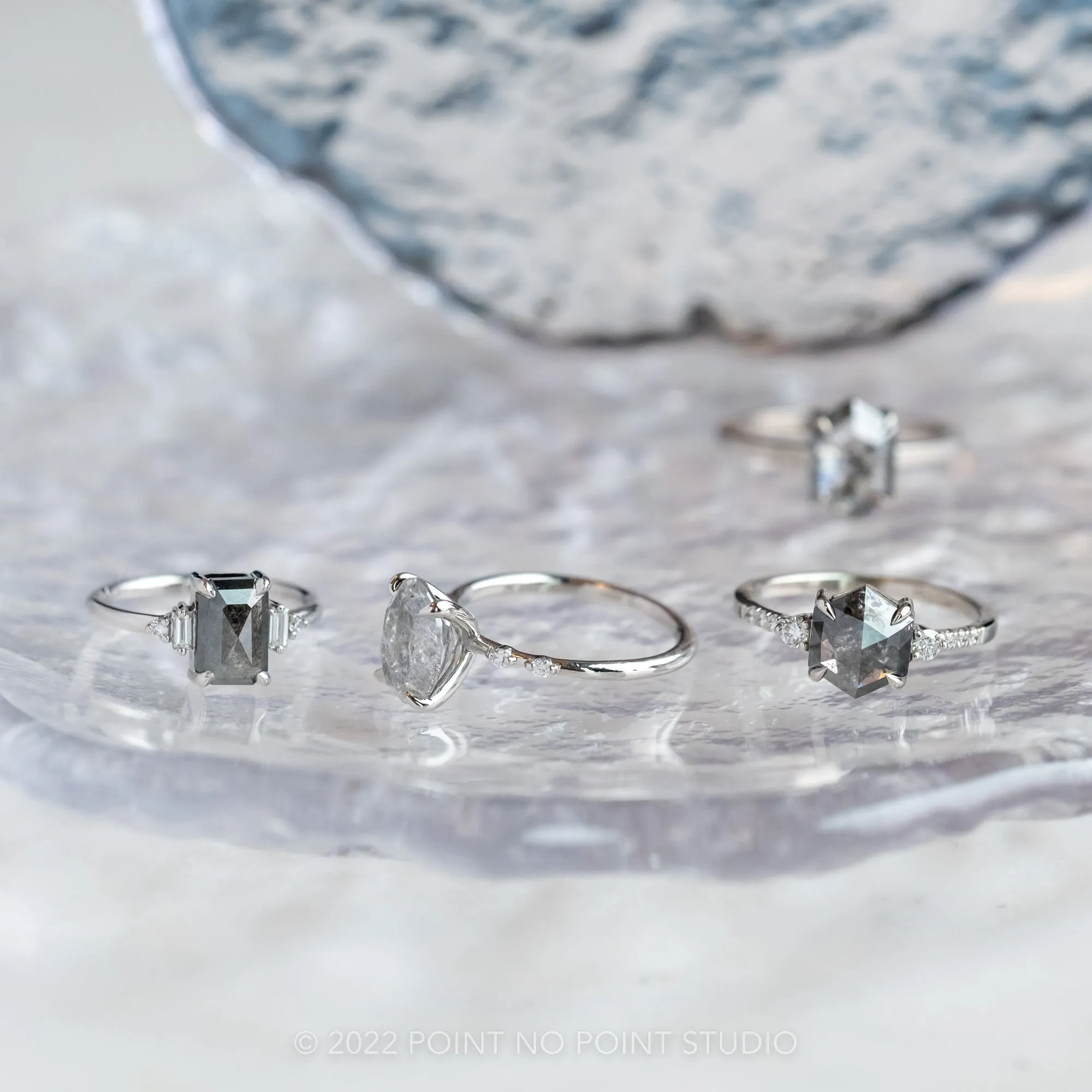 2.19 Carat Salt and Pepper Oval Diamond Engagement Ring, Nova Setting, 14K White Gold