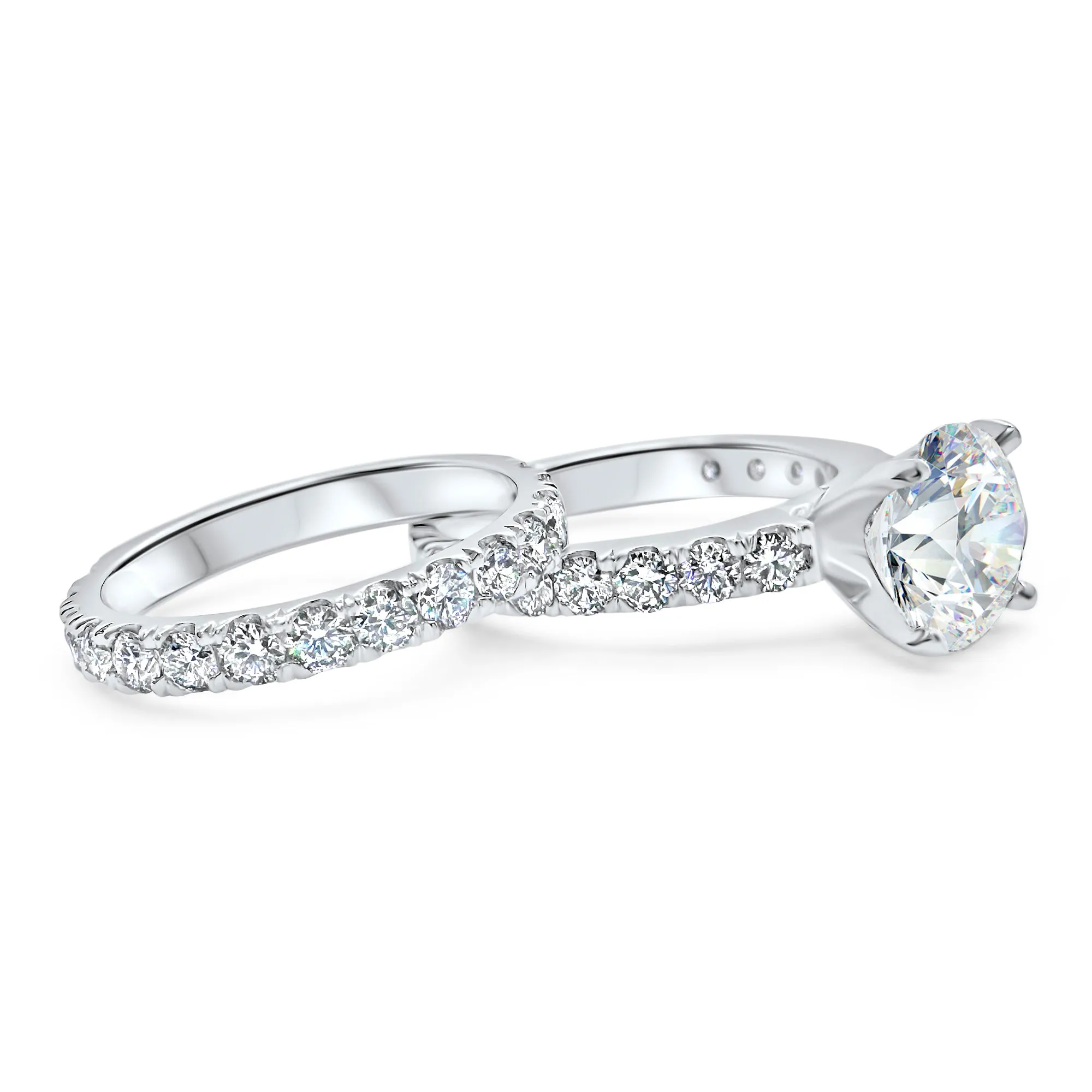 3 Carat Round Diamond Wedding Set | Accented Bridal Set | 14k White, Rose, or Yellow Gold | 4.7 Carat Total Weight