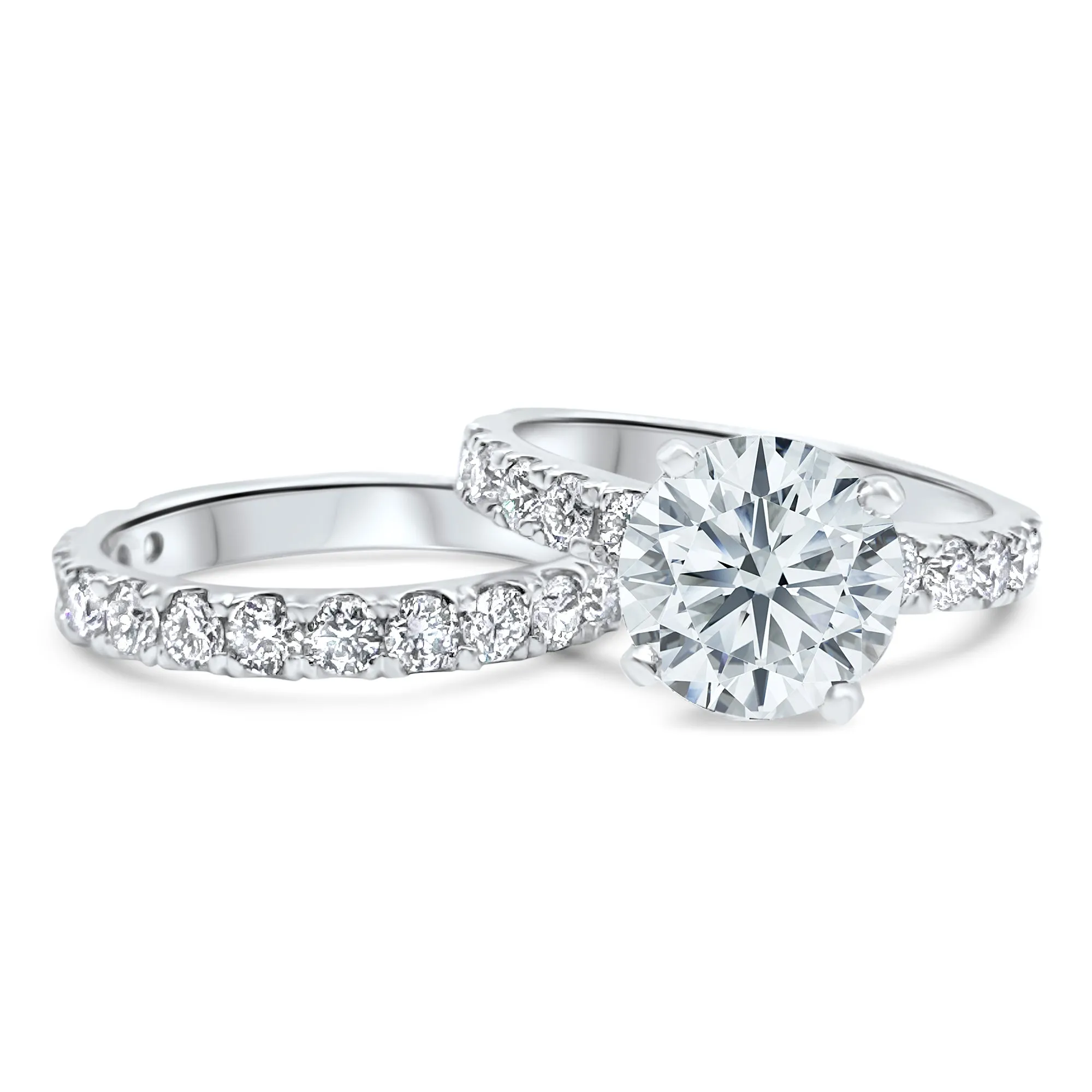 3 Carat Round Diamond Wedding Set | Accented Bridal Set | 14k White, Rose, or Yellow Gold | 4.7 Carat Total Weight