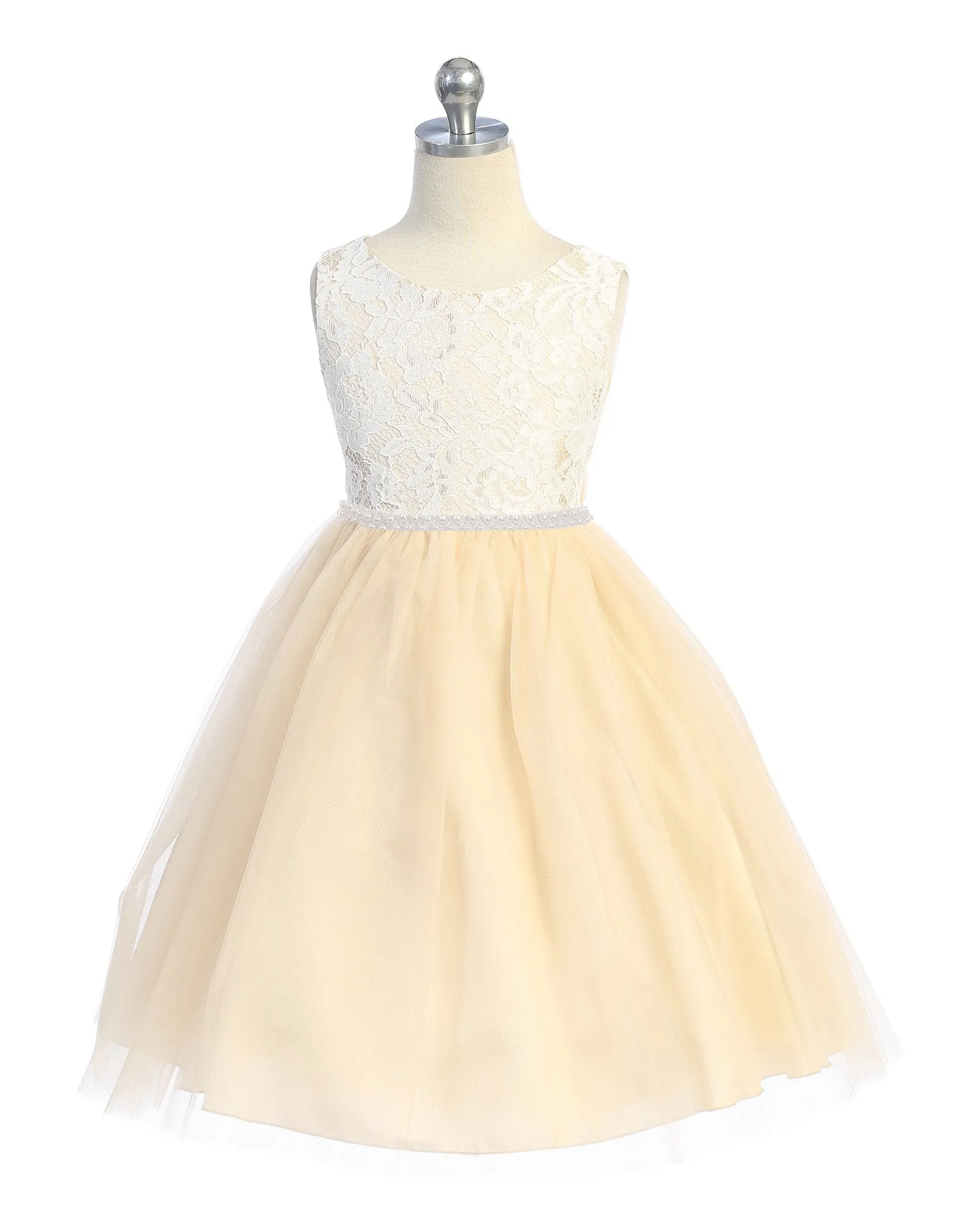 456C Lace Dress w/Thick Pearl Trim