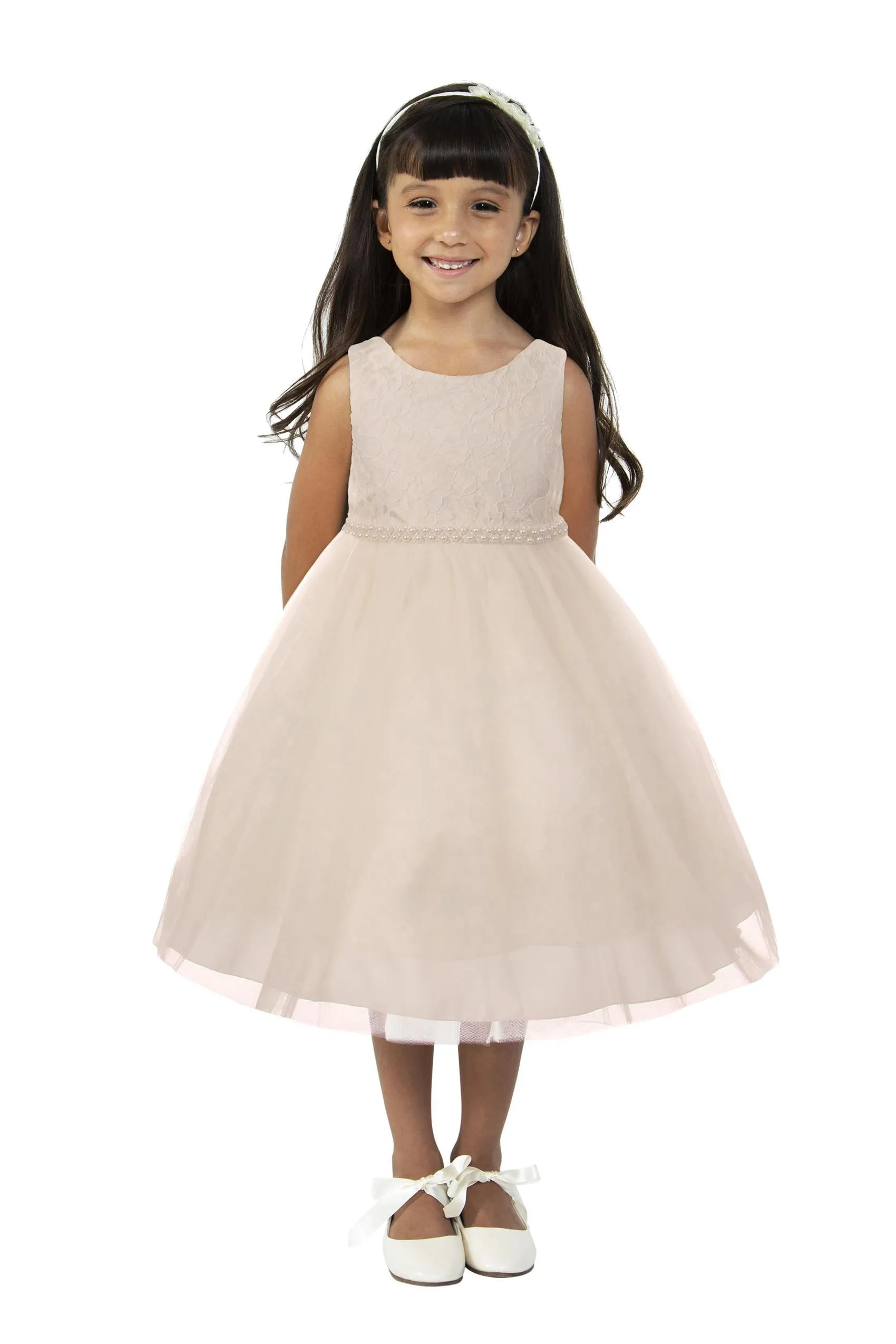 456C Lace Dress w/Thick Pearl Trim
