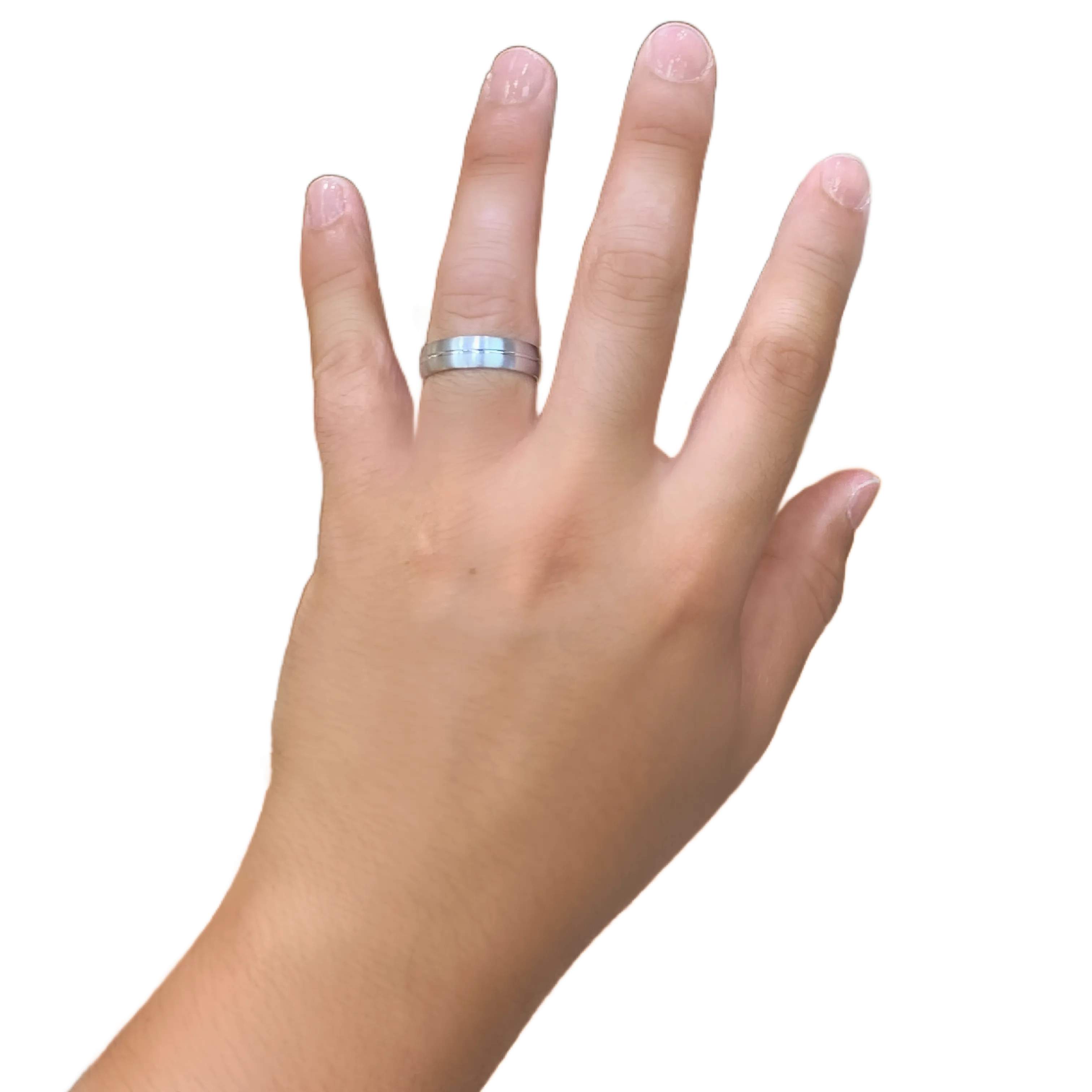 6MM White Gold Carved Satin Wedding Band