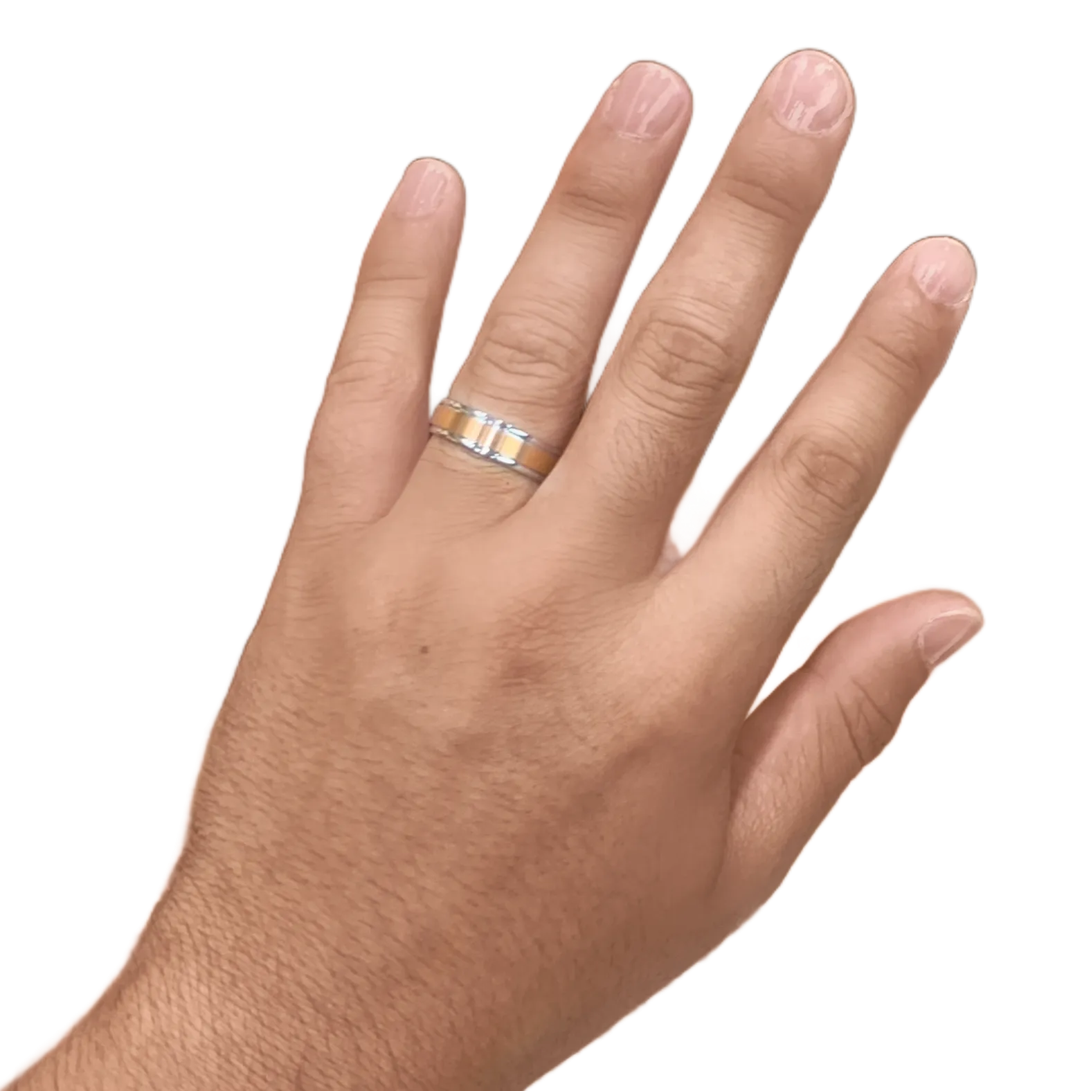 6MM White/Pink Gold Carved Satin Wedding Band
