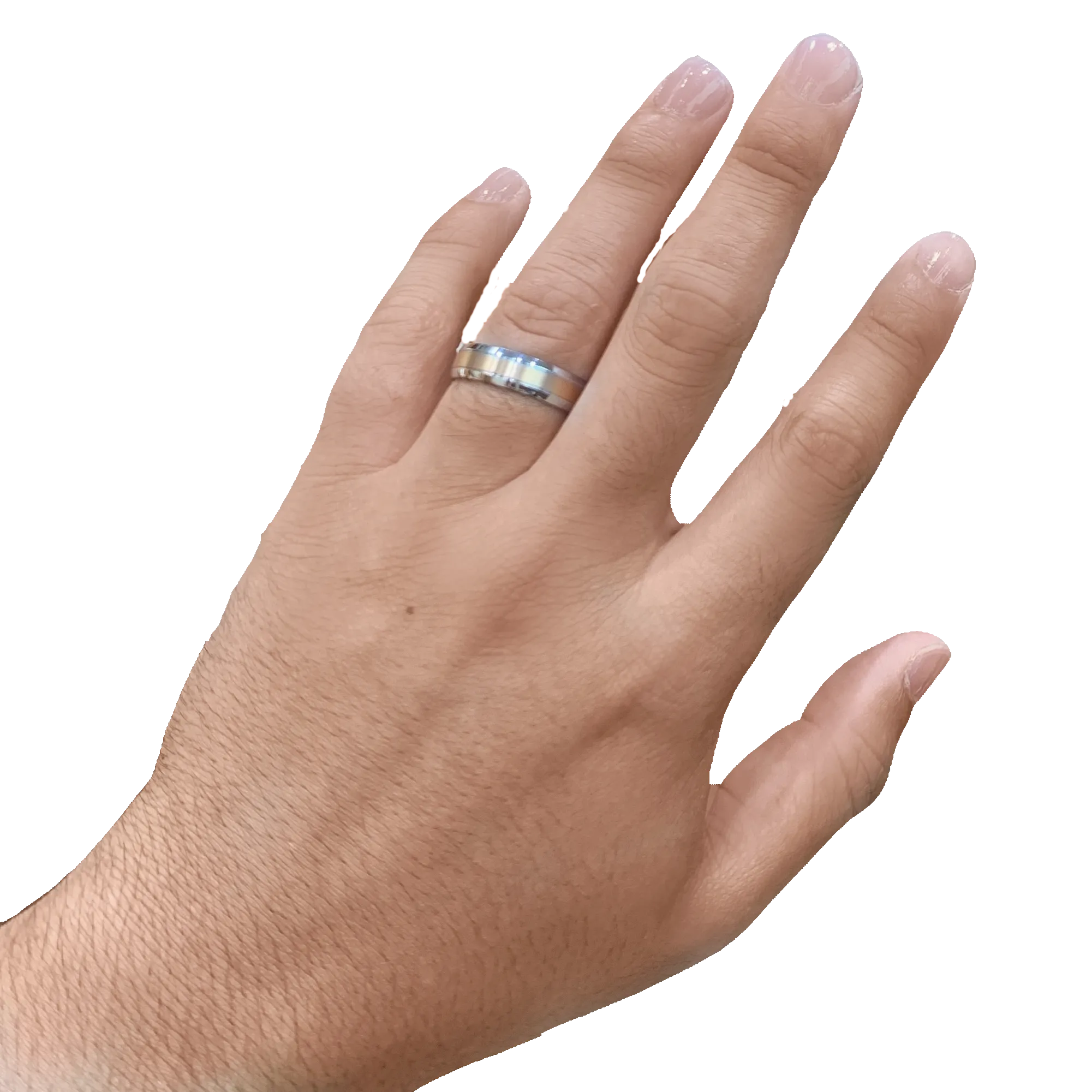 6MM White/Yellow Gold Carved Satin Wedding Band