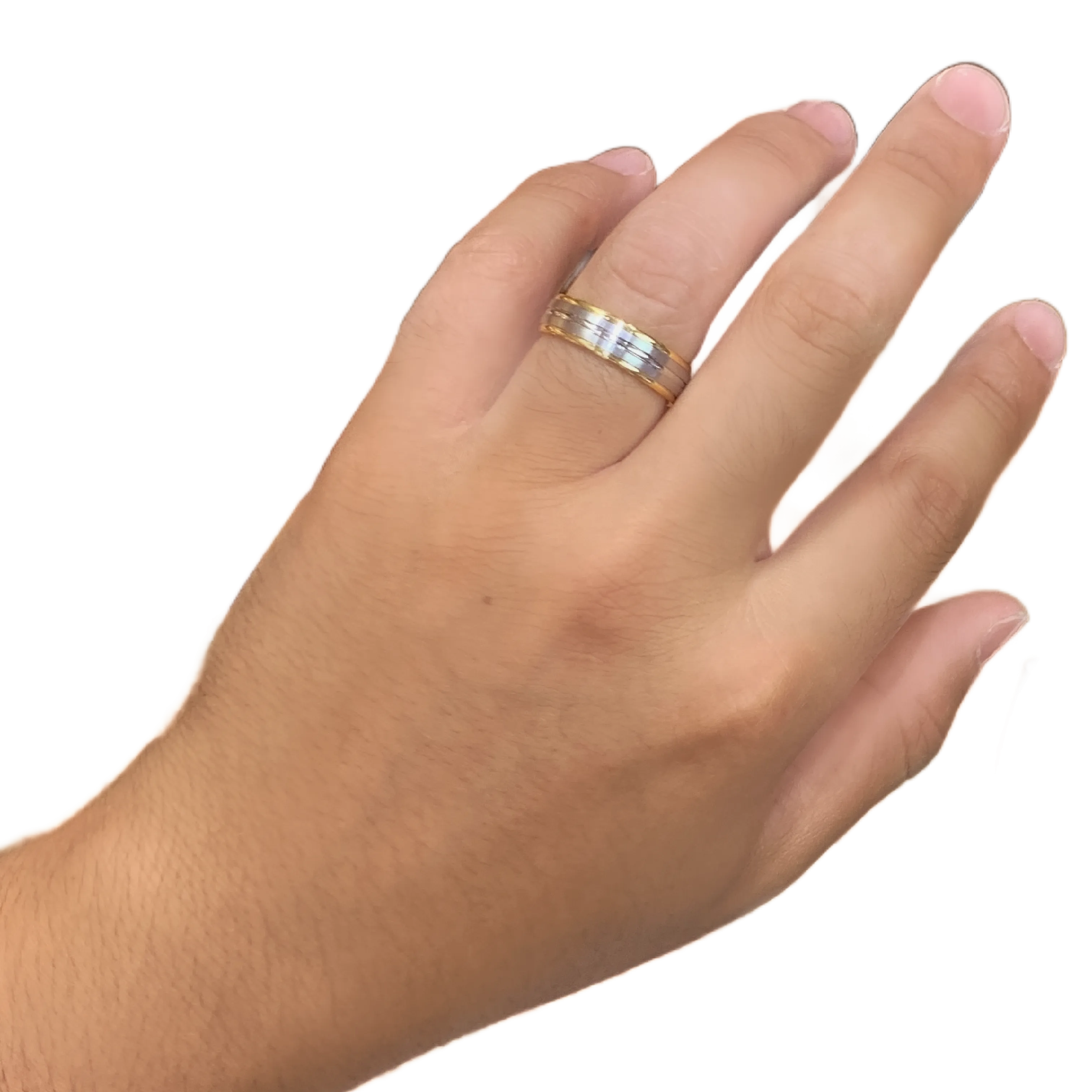 6MM Yellow/White Gold Carved Polished Wedding Band