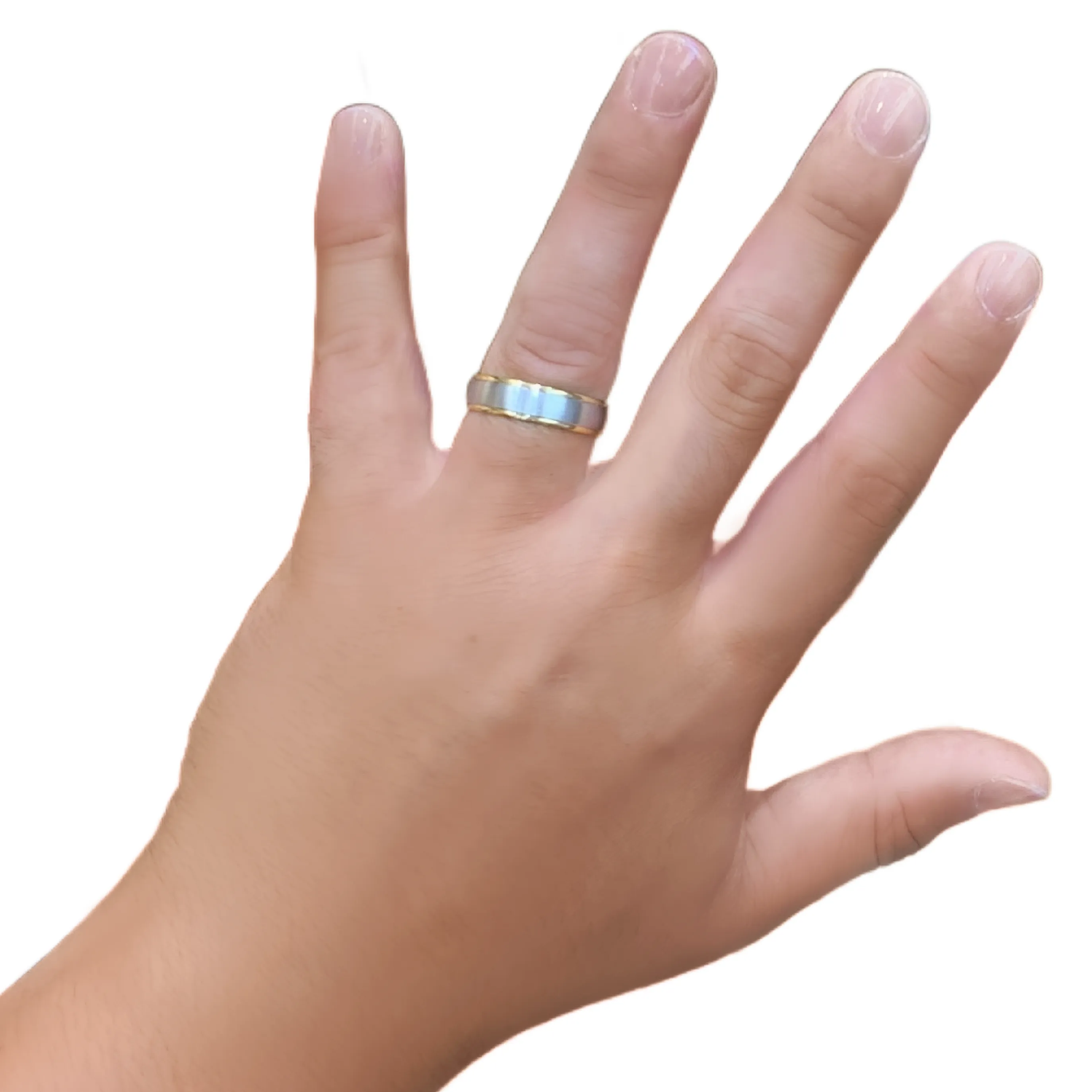 6MM Yellow/White Gold Carved Satin Wedding Band