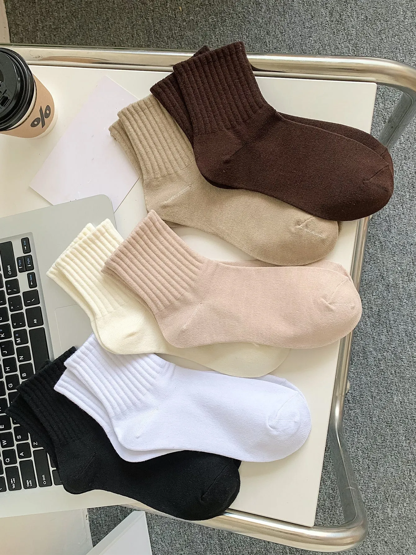 6pairs Solid Crew Socks - Multicolor