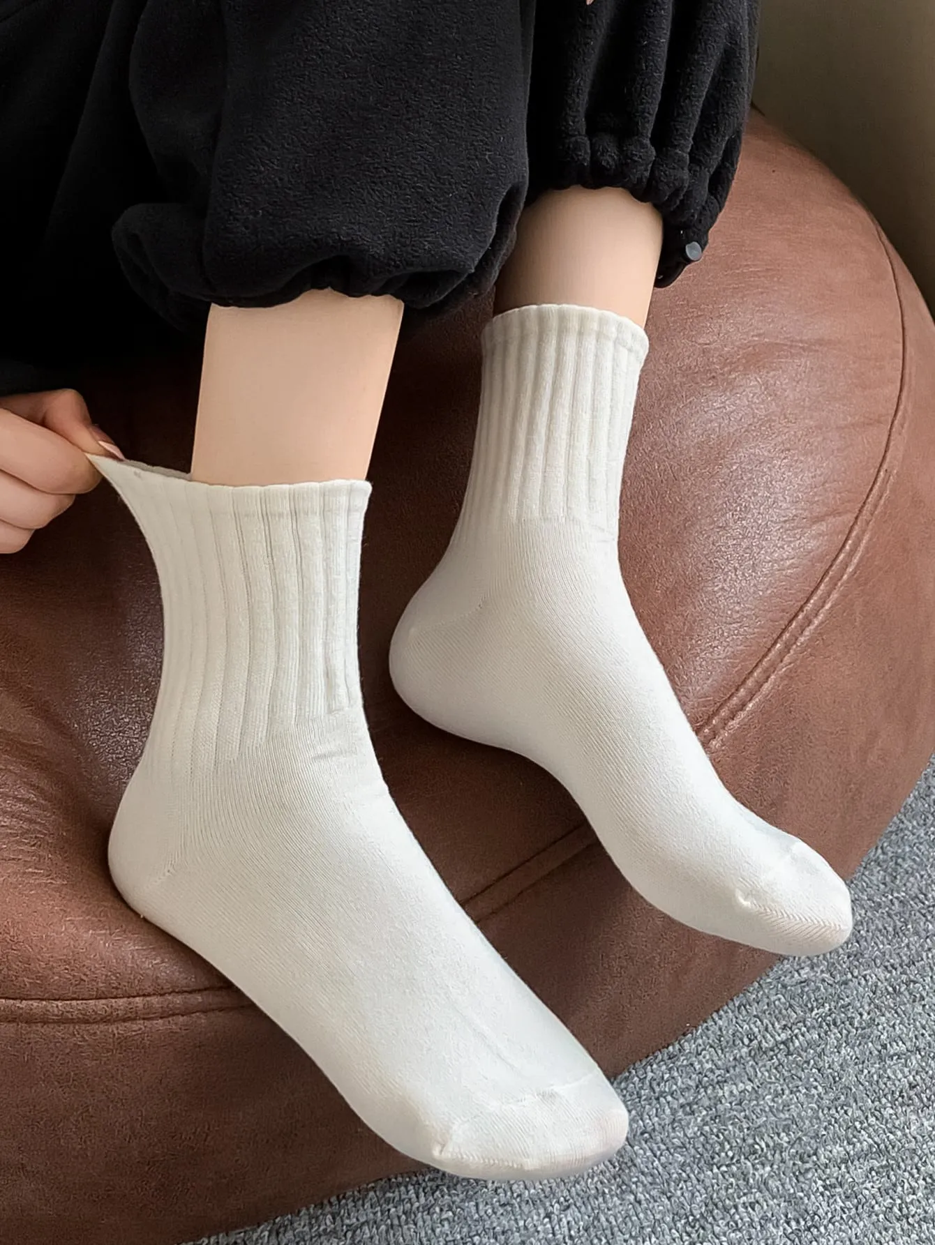 6pairs Solid Crew Socks - Multicolor