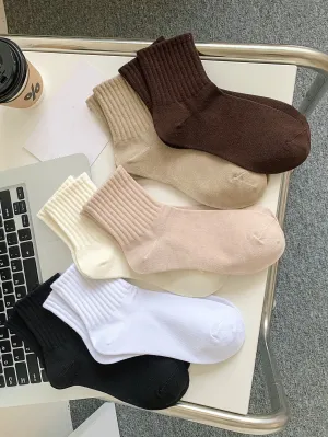 6pairs Solid Crew Socks - Multicolor