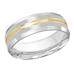 7MM White/Yellow Gold Carved Satin Wedding Band