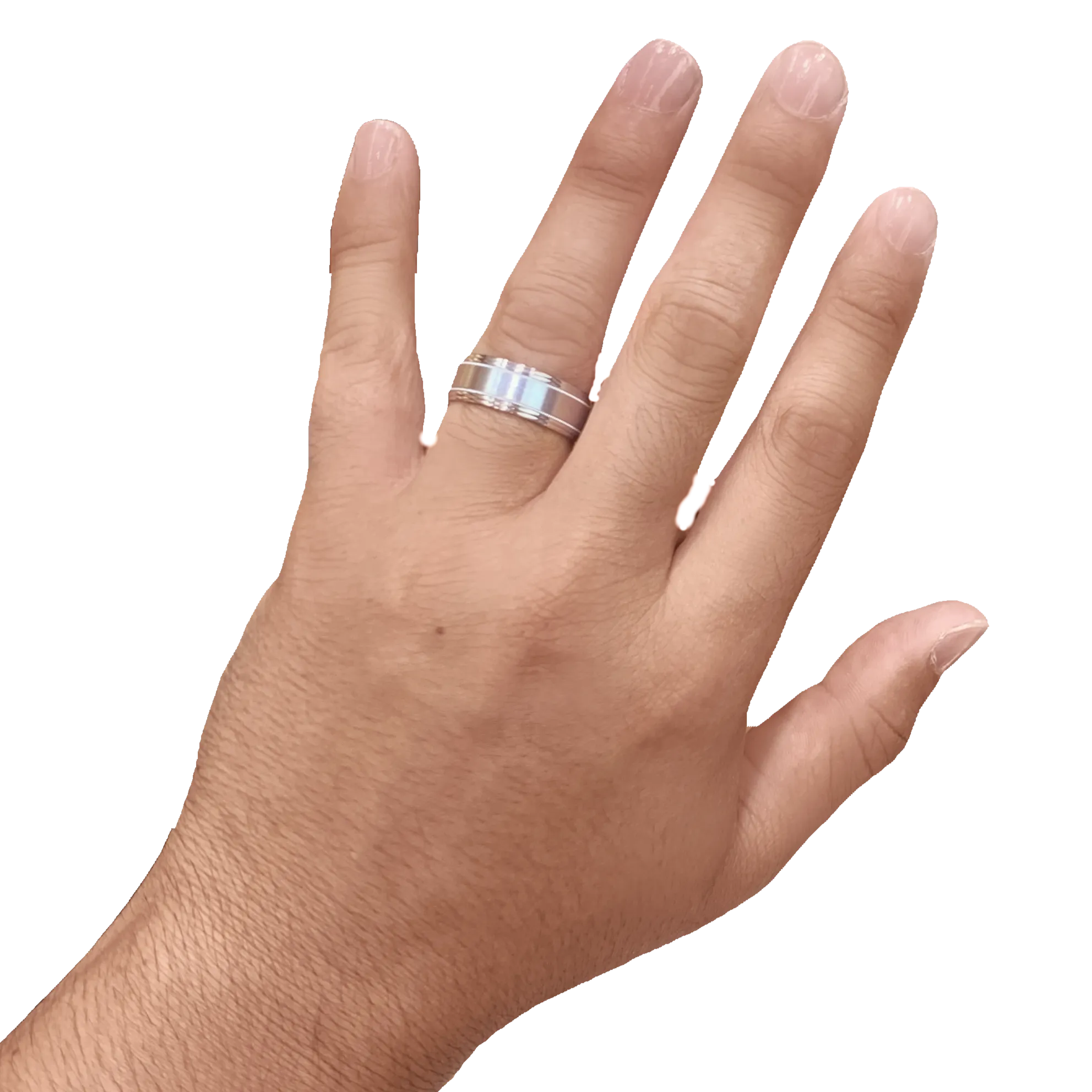 8MM White Gold Carved Satin Wedding Band