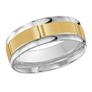 8MM White/Yellow Gold Carved Satin Wedding Band