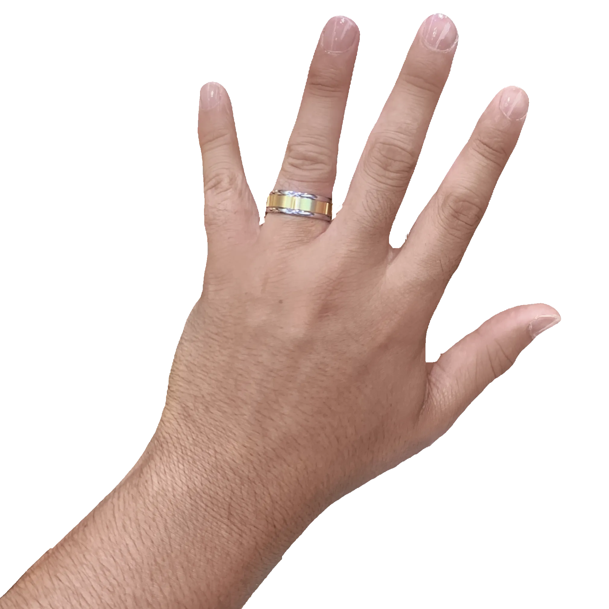 8MM White/Yellow Gold Carved Satin Wedding Band