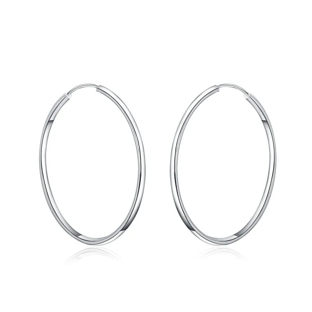 925 Sterling Silver Endless Hoop Earrings 50MM or 60MM, Bridal Fine Jewelry Hollow Tube Hoop Earrings