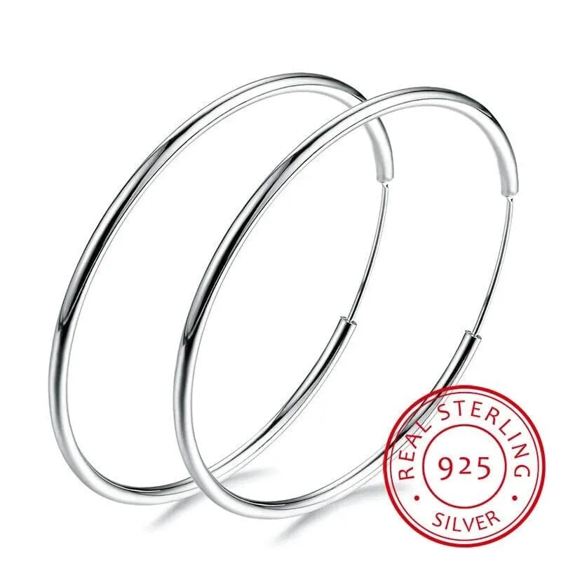 925 Sterling Silver Endless Hoop Earrings 50MM or 60MM, Bridal Fine Jewelry Hollow Tube Hoop Earrings
