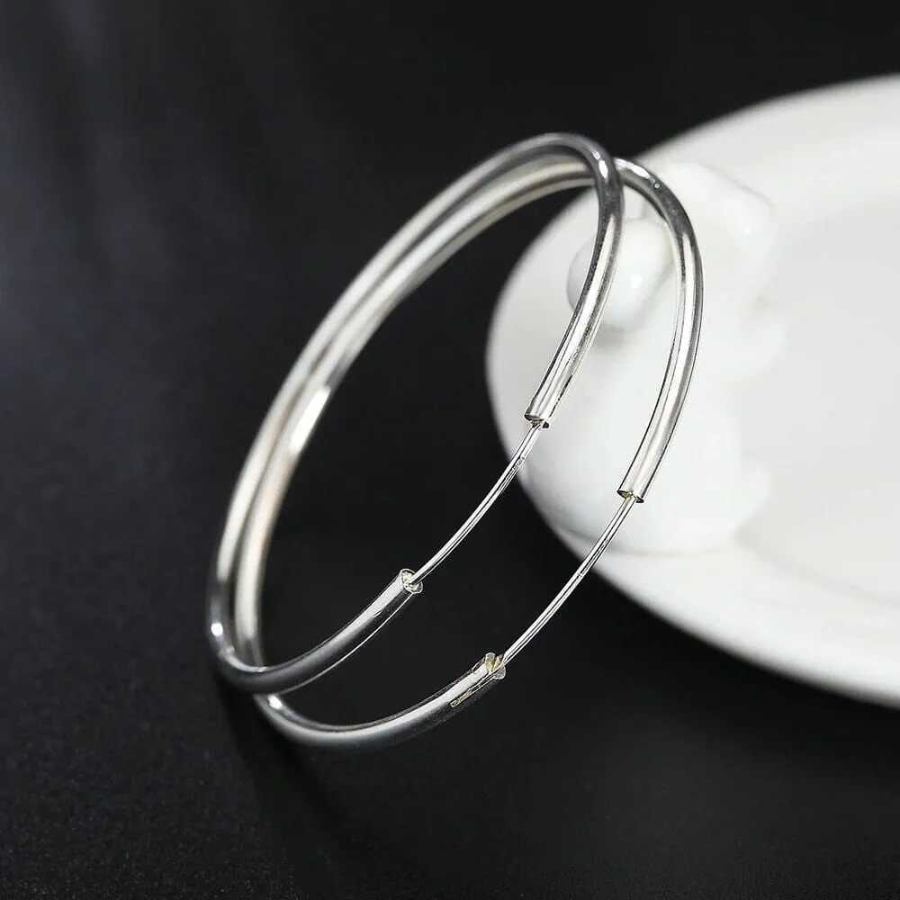 925 Sterling Silver Endless Hoop Earrings 50MM or 60MM, Bridal Fine Jewelry Hollow Tube Hoop Earrings