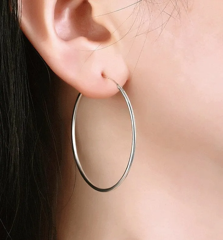 925 Sterling Silver Endless Hoop Earrings 50MM or 60MM, Bridal Fine Jewelry Hollow Tube Hoop Earrings