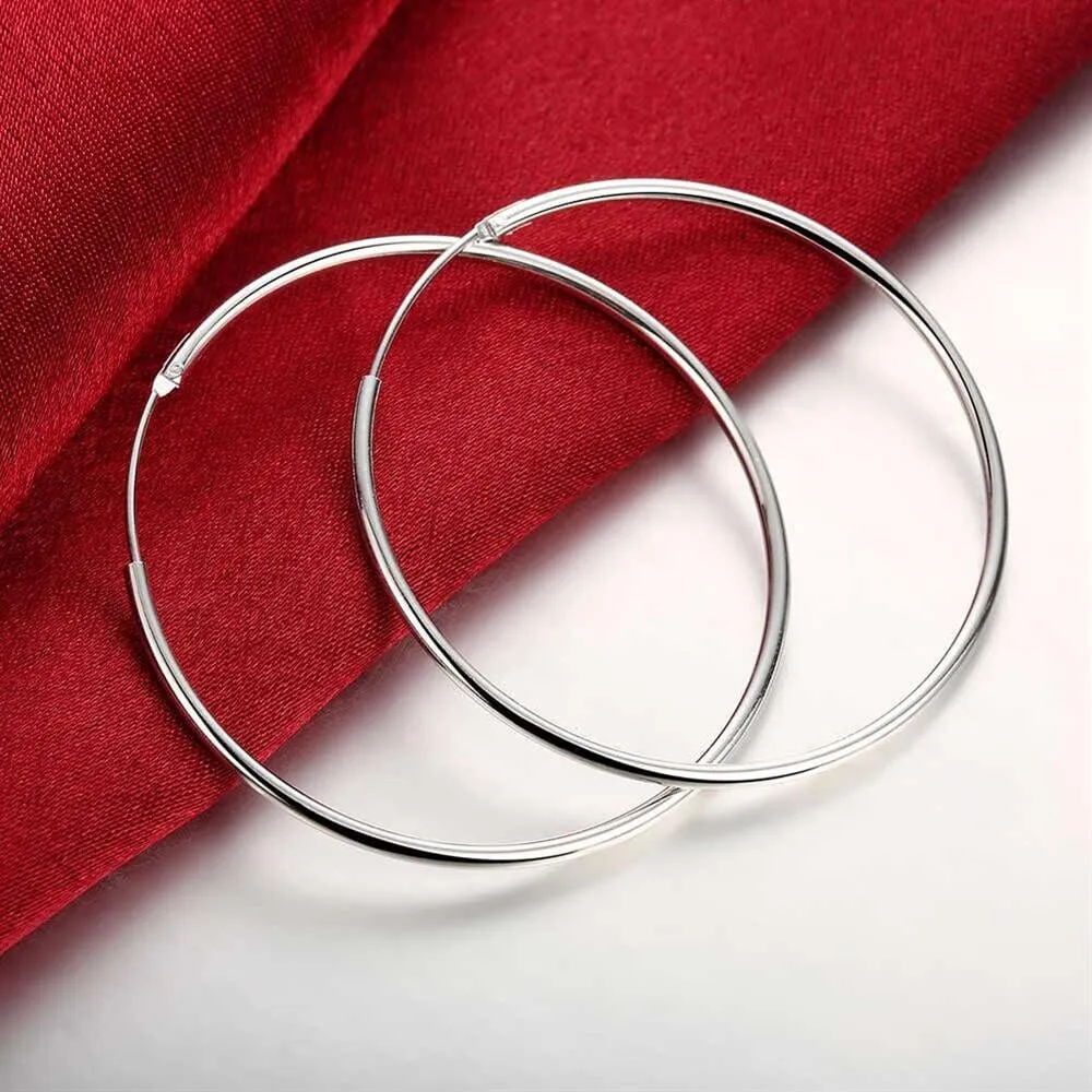 925 Sterling Silver Endless Hoop Earrings 50MM or 60MM, Bridal Fine Jewelry Hollow Tube Hoop Earrings