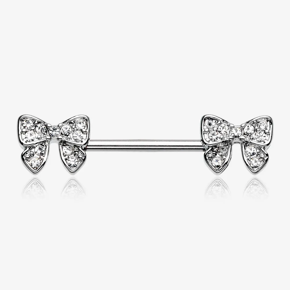 A Pair of Dainty Bow-Tie Sparkle Nipple Barbell Ring