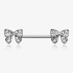 A Pair of Dainty Bow-Tie Sparkle Nipple Barbell Ring