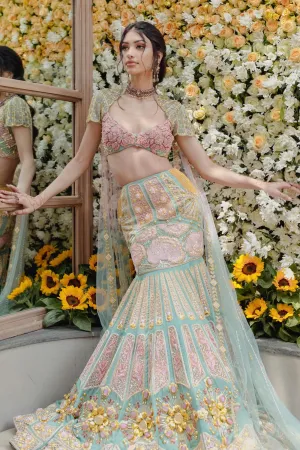 ALANNA PANDEY TEAL FISHCUT LEHENGA SET
