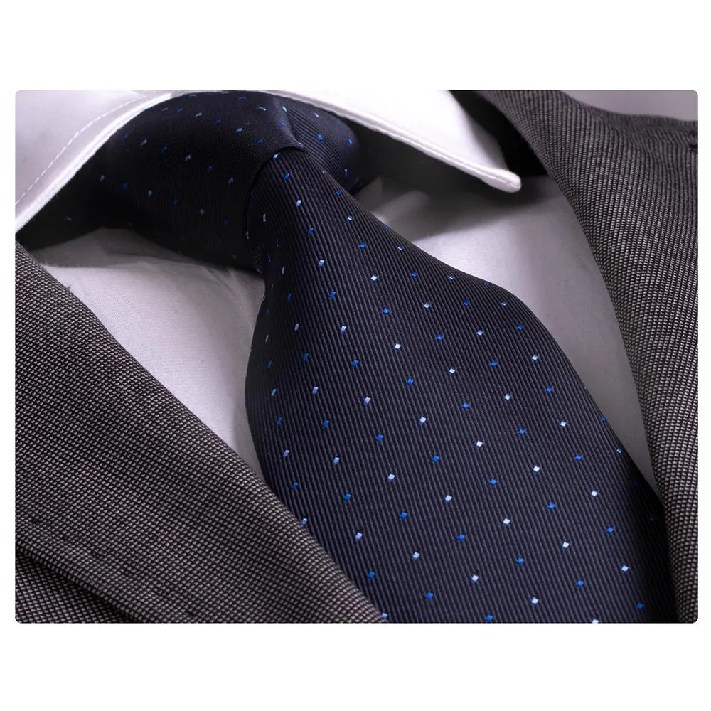 Amedeo Exclusive Men' s Fashion Blue Tones Polka Dot Silk Neck Tie With Gift Box