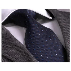 Amedeo Exclusive Men' s Fashion Blue Tones Polka Dot Silk Neck Tie With Gift Box