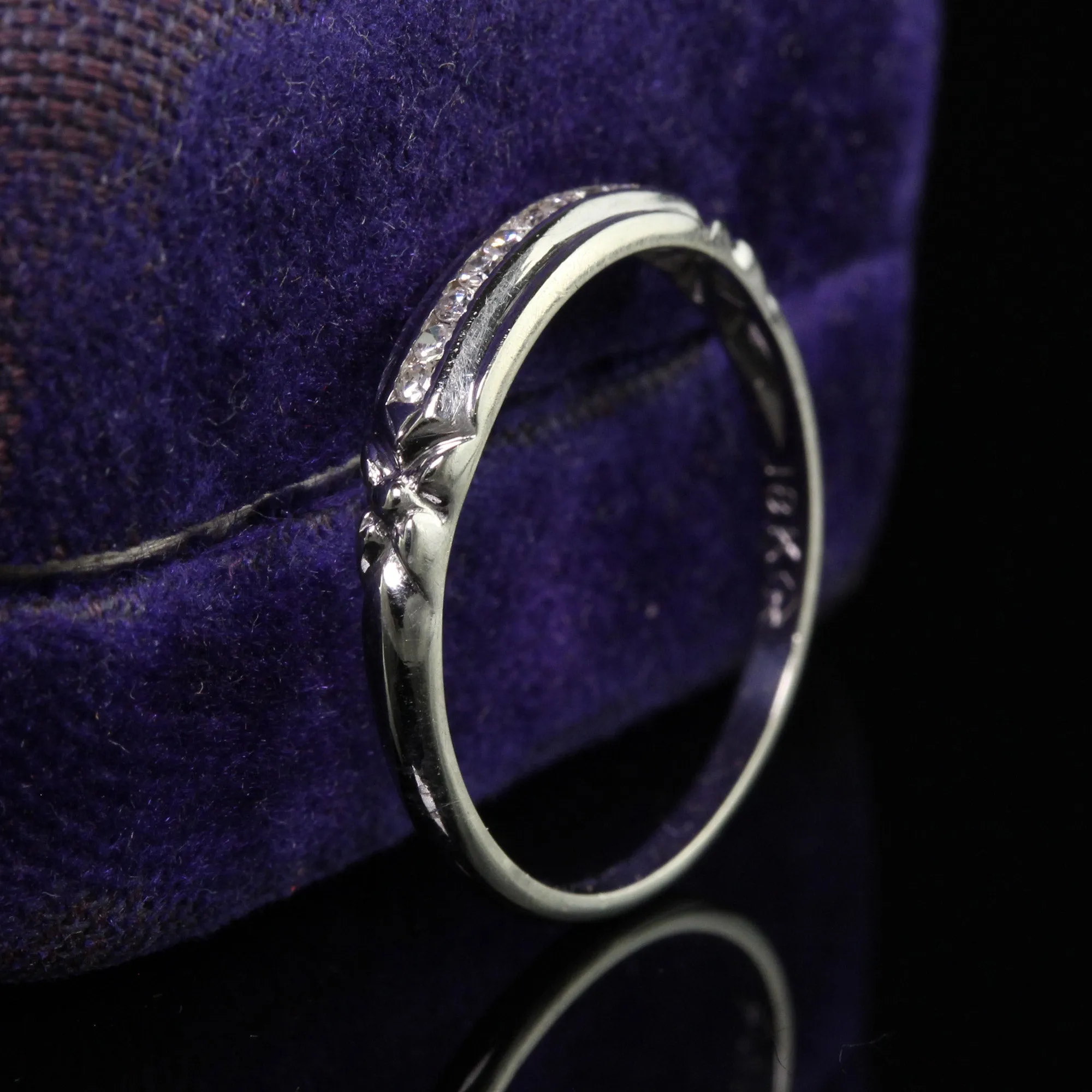 Antique Art Deco 18K White Gold Single Cut Diamond Wedding Band - Size 6 1/2