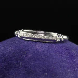 Antique Art Deco 18K White Gold Single Cut Diamond Wedding Band - Size 6 1/2