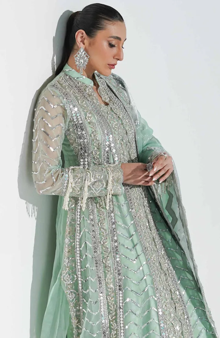 Aqua Blue Heavily Embellished Pakistani Pishwas Lehenga Wedding Wear
