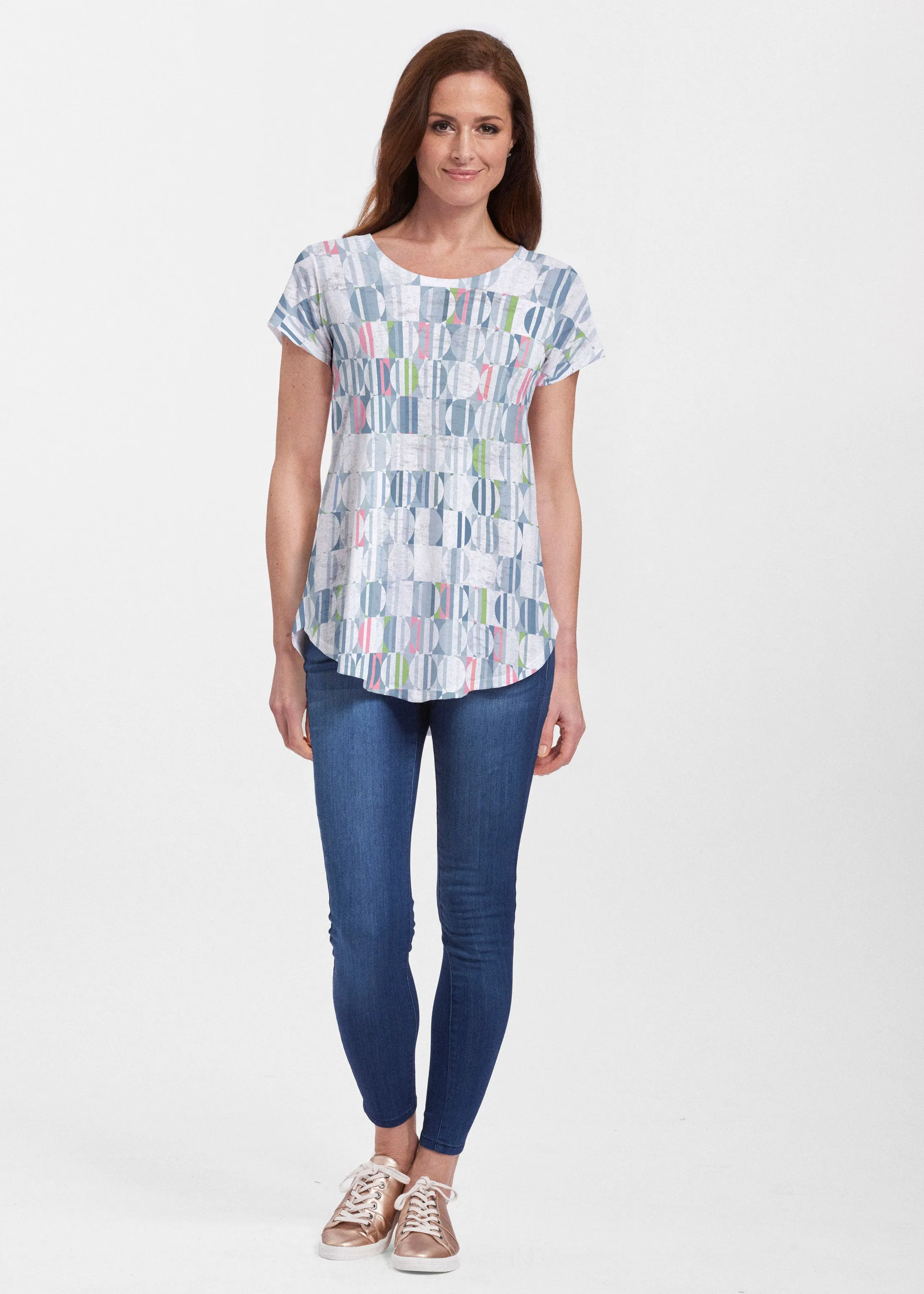 Around We Go (8012) ~ Short Sleeve Scoop Neck Flowy Tunic
