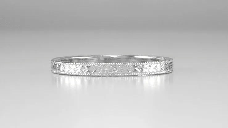Art Deco Engraved Wheat Wedding Band in 10 Karat White Gold