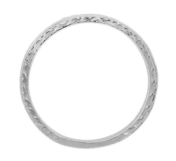 Art Deco Engraved Wheat Wedding Band in 10 Karat White Gold