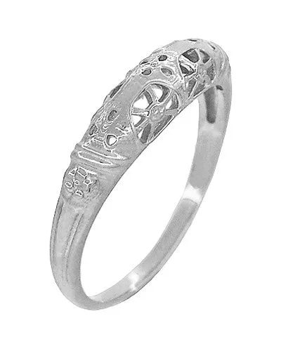 Art Deco Filigree Floral Dome Wedding Ring in White Gold