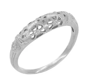 Art Deco Filigree Floral Dome Wedding Ring in White Gold