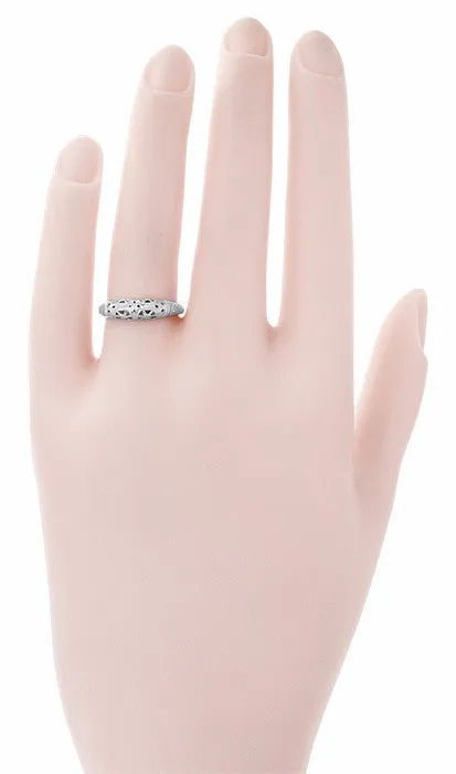 Art Deco Filigree Floral Dome Wedding Ring in White Gold