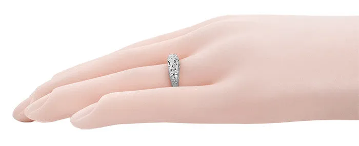 Art Deco Filigree Floral Dome Wedding Ring in White Gold