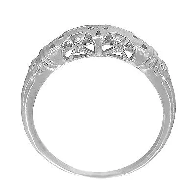 Art Deco Filigree Floral Dome Wedding Ring in White Gold