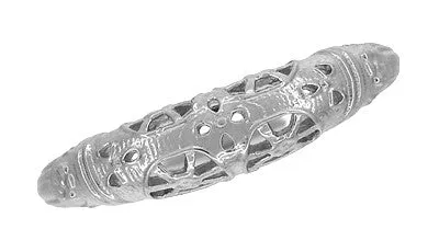 Art Deco Filigree Floral Dome Wedding Ring in White Gold
