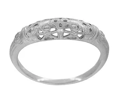 Art Deco Filigree Floral Dome Wedding Ring in White Gold