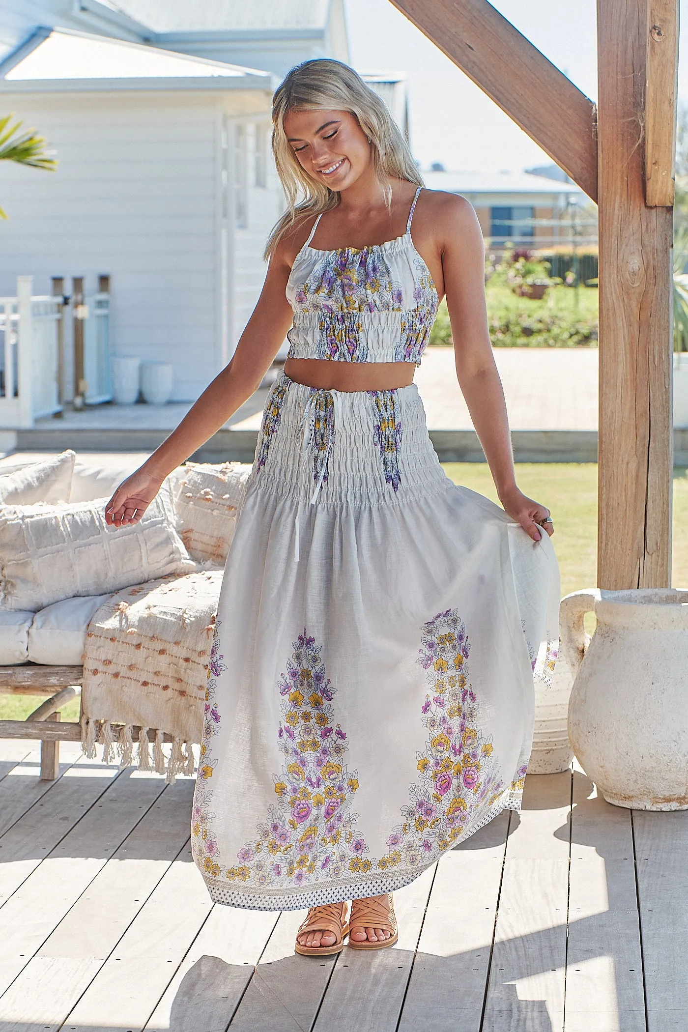 Aurelia Crop Top- White Daylilies