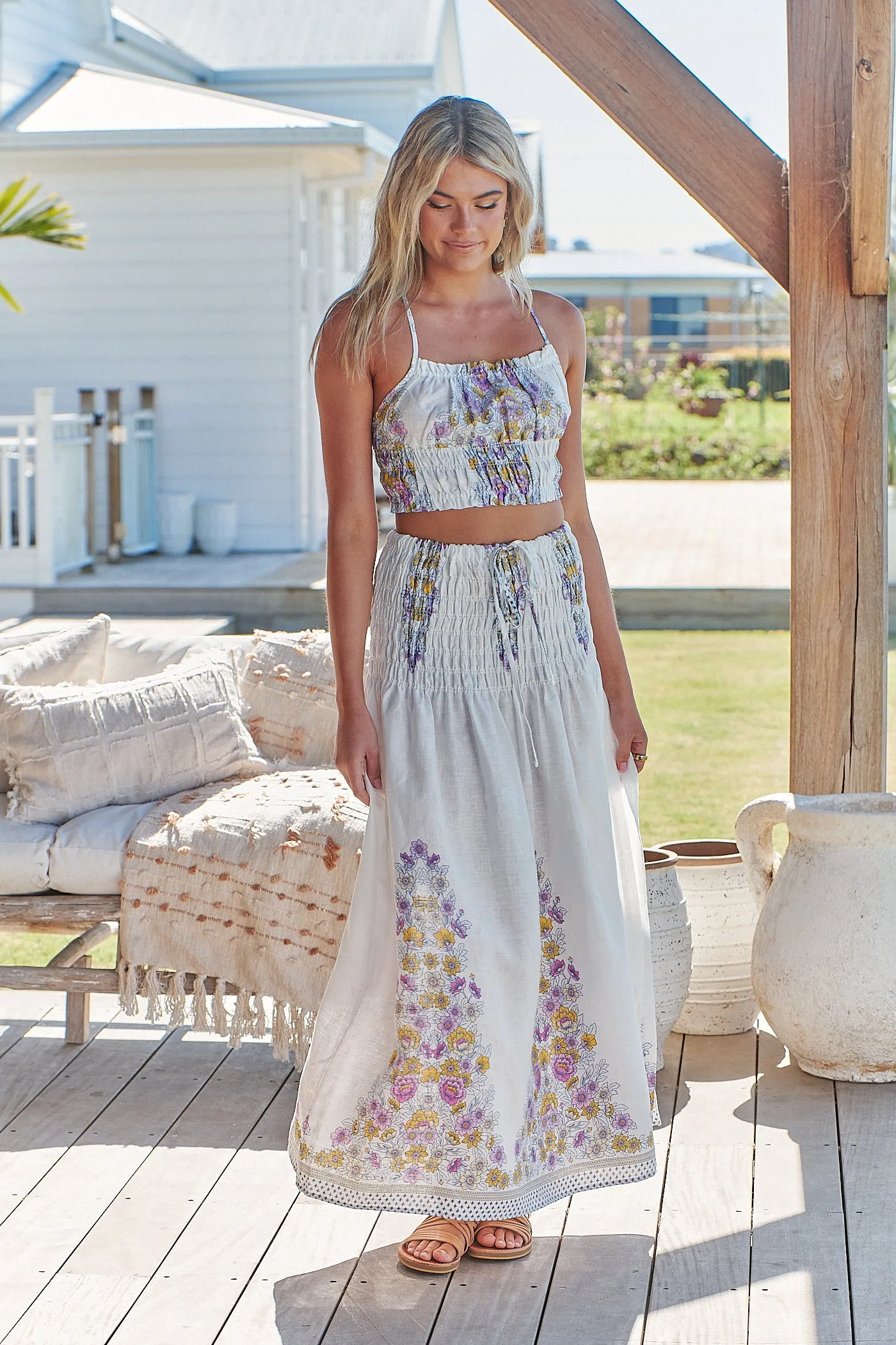 Aurelia Crop Top- White Daylilies