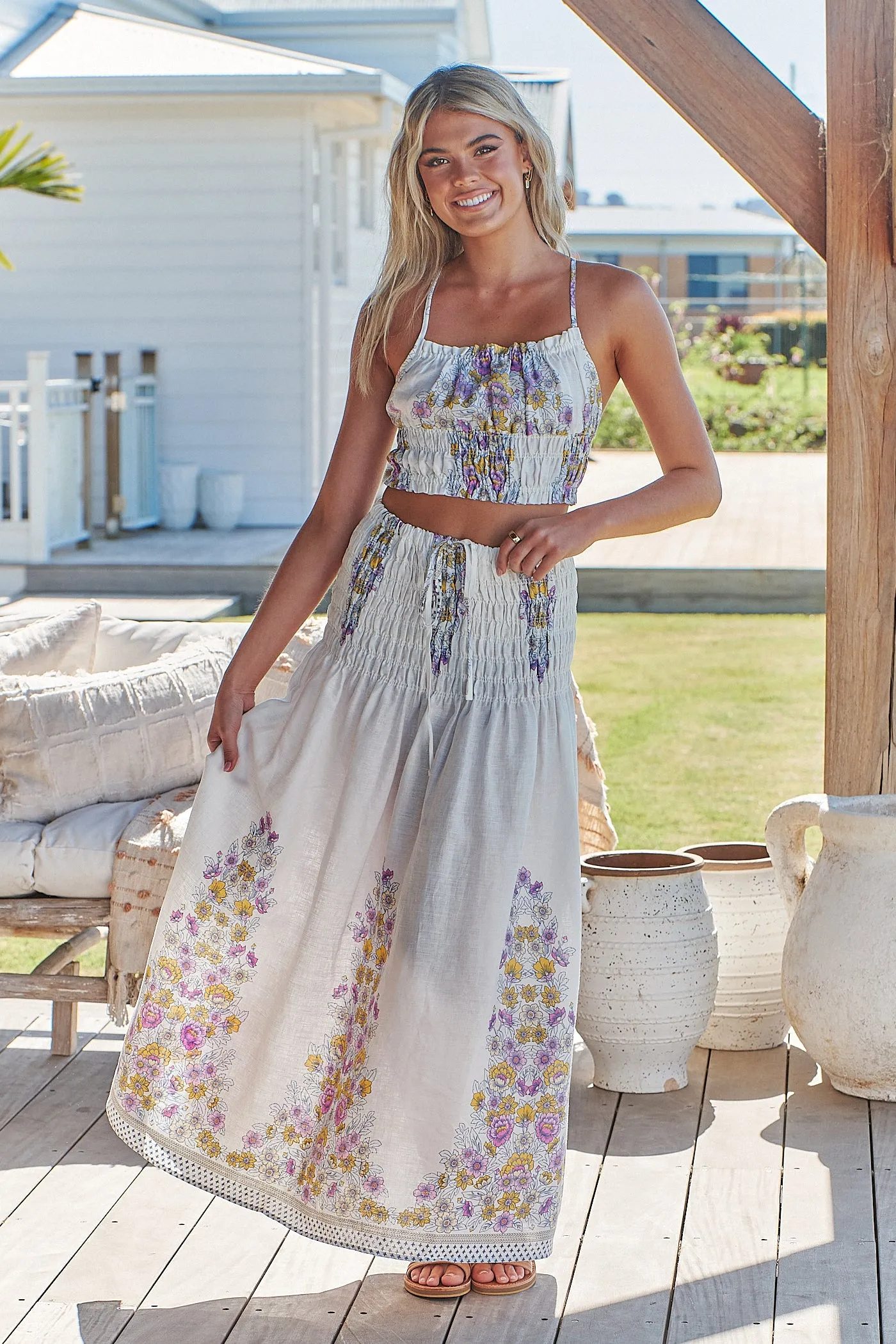 Aurelia Crop Top- White Daylilies