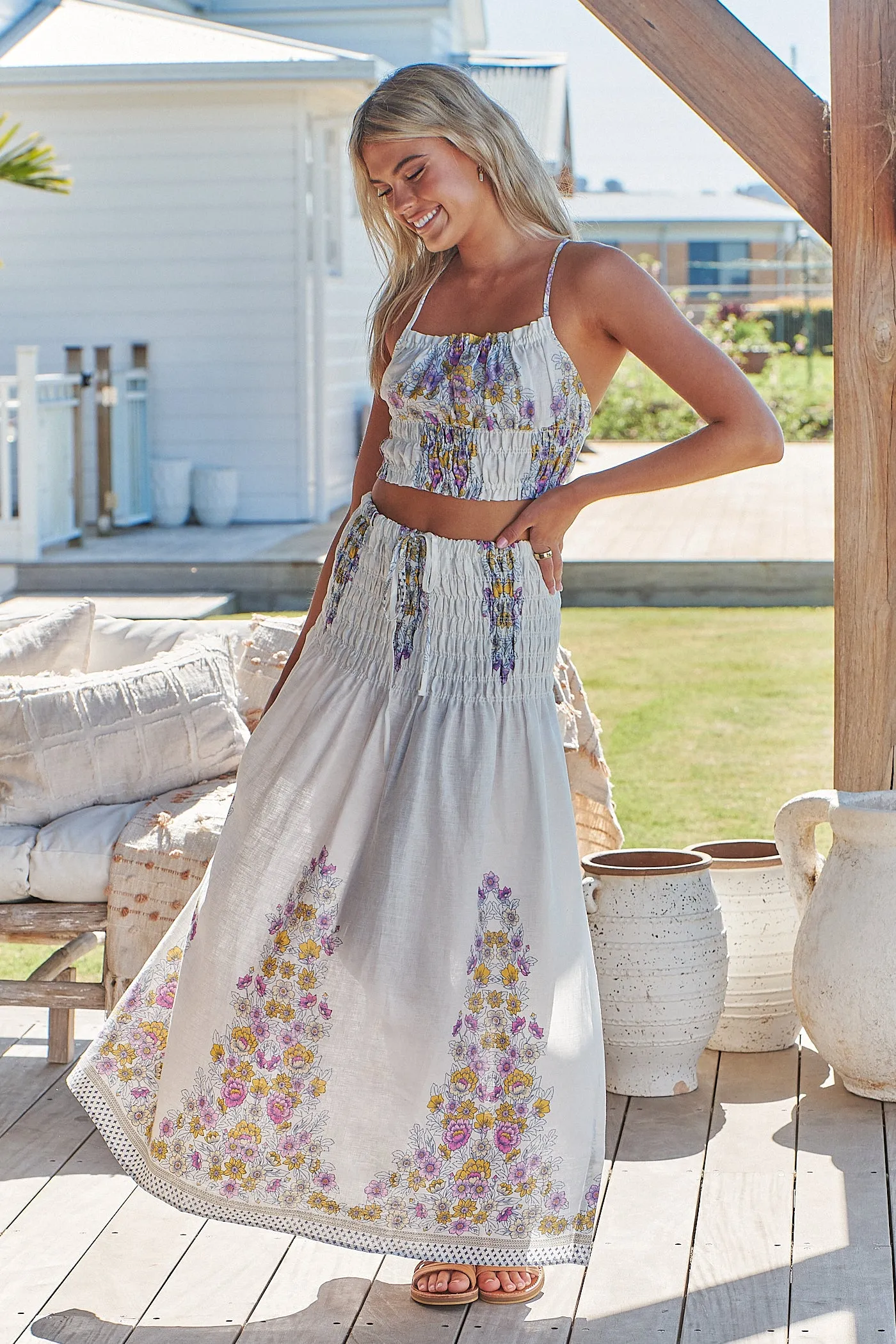 Aurelia Crop Top- White Daylilies