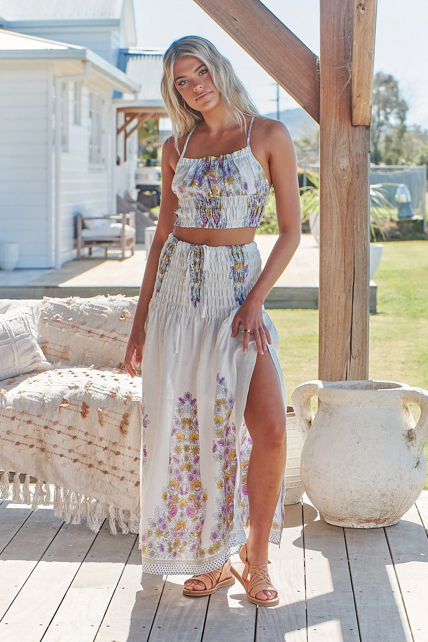 Aurelia Crop Top- White Daylilies