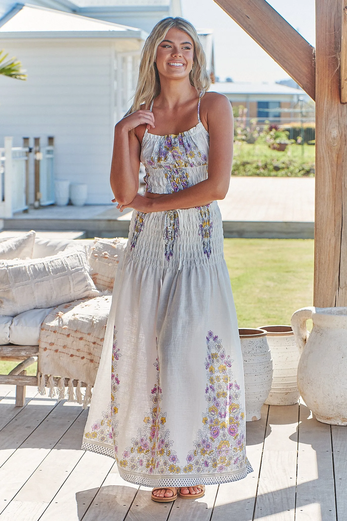 Aurelia Crop Top- White Daylilies
